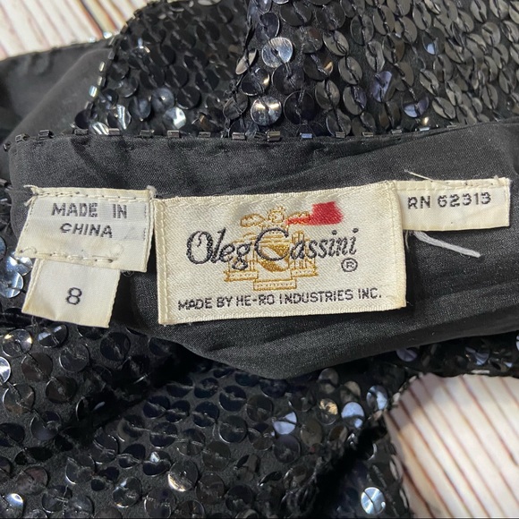 Vintage Oleg Cassini Black Silk and Sequin Dress Sz 8 - Picture 6 of 15